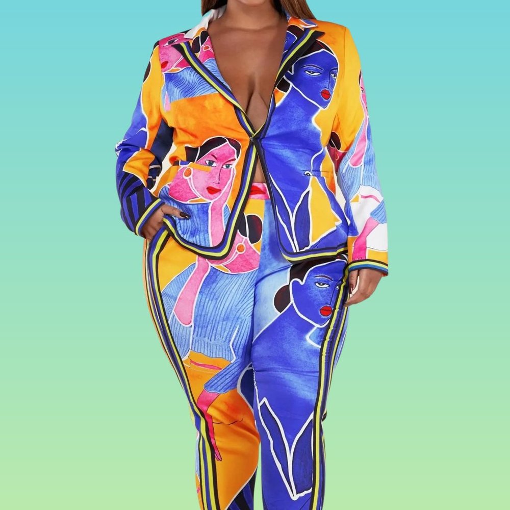 NWT - Artsy Face Print Plus Pantsuit by L'atiste
